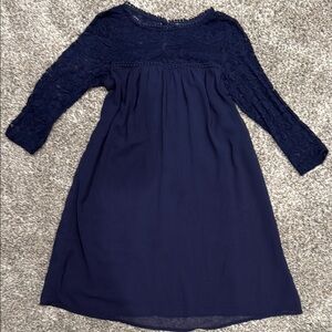 Lily Rose Blue Sundress with 3/4 Bishop Sleeves and Crew Neck